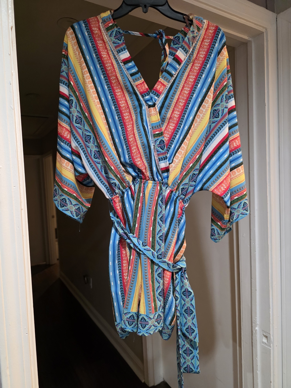 Multicolor Striped V-Neck Wrap Dress